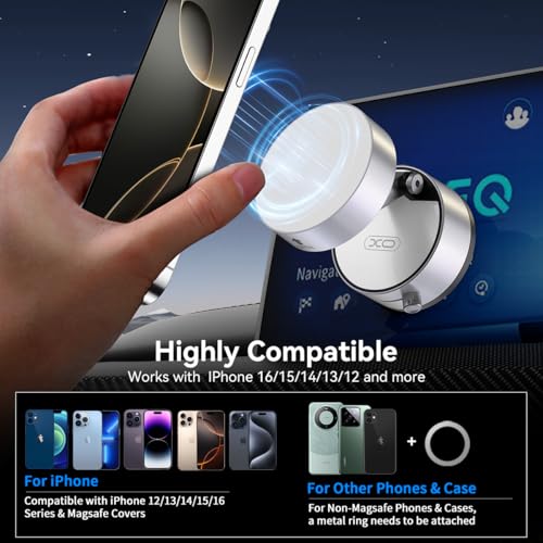 2025 Upgrated Vacuum Suction Magnetic Phone Holder, Retractable Strong Suction Cup Magnetic Hands-Free Car Cellphone Mount Foldable Car Phone Stand for Car/Mirror/Gym(Not Charge Phone) - color: White