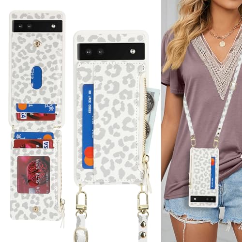 Cavor Compatible with Google Pixel 6a Case Wallet, Leopard White - color: Leopard White, size: Google Pixel 6a