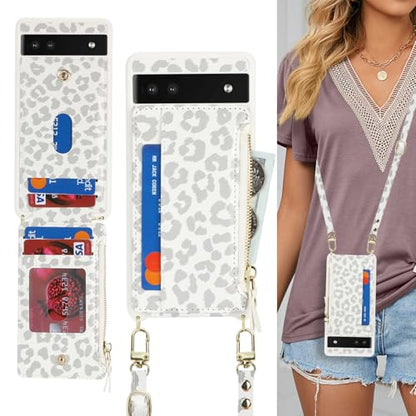 Cavor Compatible with Google Pixel 6a Case Wallet, Leopard White - color: Leopard White, size: Google Pixel 6a
