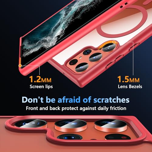 Hensinple for Samsung Galaxy S22 Ultra Case Magnetic, Galaxy S22 Ultra Phone Case [Compatible with Magsafe], Clear Hard Back Slim Shockproof Magnetic Cover Case, Red - color: Red-S22 Ultra, size: Galaxy S22 Ultra 6.8 inch