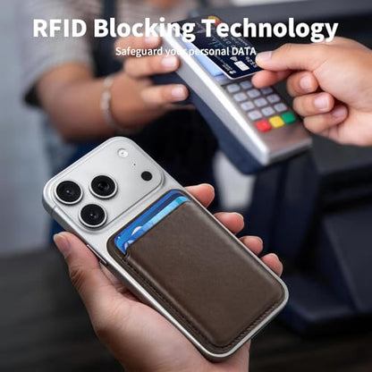 Magnetic Wallet Cell Phone Card Holder for Phone Case with Mag-Safe | Stronger Magnetic RFID Leather Phone Wallet Stick on Series of iPhone 17/16/15/14/13/12 and Pro/Promax, Dark Brown - color: Dark Brown, size: 1 Pack
