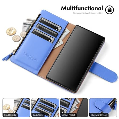 Shieldtop Compatible with Samsung Galaxy S23 Ultra 5G Wallet Case with Card Holder,Women Men RFID Blocking PU Leather Phone Case Flip Protective Cover Wrist Strap Zipper Credit Card Slots,Purple Blue - color: Purple Blue, size: Galaxy S23 Ultra - 6.8"