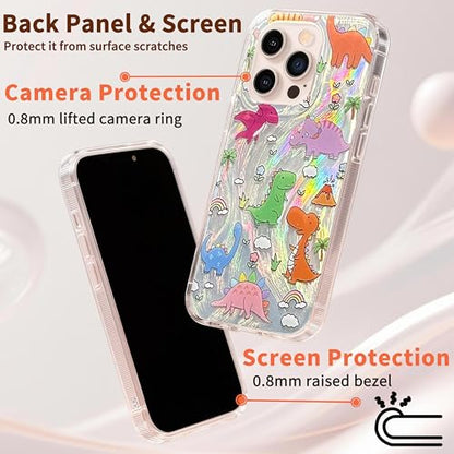 Compatible with iPhone 12 Pro Max Case,with [Soft Slim][Camera Protection] Cute Kawaii Shiny Aesthetic Phone Cover Anti-Yellowing Shockproof Protective Cover for Women Girl-Dinosaurs - color: Dinosaurs, size: iPhone 12 Pro Max