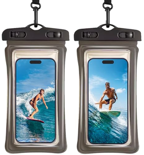 Floating Waterproof Phone Pouch 2 Pack, IPX8 Waterproof Phone Case Dry Bag Kayak/Beach/Cruise Travel Essentials, Water Proof Pouch for iPhone 17 16 15 Pro Max, Samsung S25 Ultra S24-7 Black