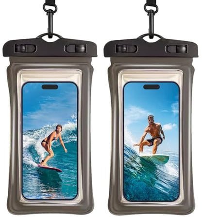Floating Waterproof Phone Pouch 2 Pack, IPX8 Waterproof Phone Case Dry Bag Kayak/Beach/Cruise Travel Essentials, Water Proof Pouch for iPhone 17 16 15 Pro Max, Samsung S25 Ultra S24-7 Black