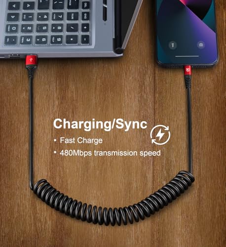 iPhone Charger Cable 6FT for Carplay, Coiled Lightning Cable 2 Pack - Red - color: Red, size: 6FT, style: USB A to Lightning