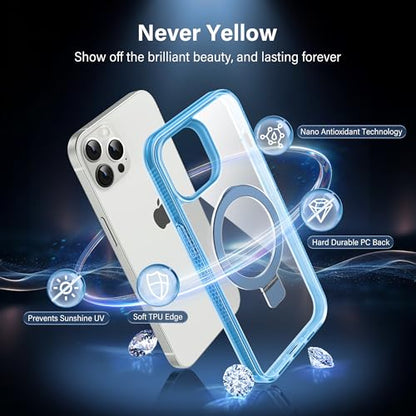 Magnetic Case for iPhone 13 Pro - [Built-in Invisible Stand] [Compatible with MagSafe] [Military Grade Drop Protection] Anti-Yellowing Hard Back Silicone Edge Cover, 6.1", Clear Blue - color: Clear Blue, size: iPhone 13 Pro 6.1''