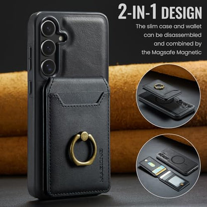 for Samsung Galaxy S26 2 in 1 Detachable Card Bag Wallet Case Durable Leather Wallets Magnetic Card Holder 4 Card Slots Ring Stand RFID Blocking Black - color: Black, size: Samsung Galaxy S26