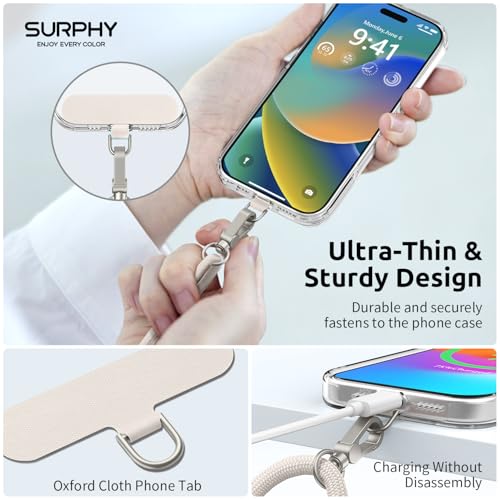 SURPHY Phone Lanyard Crossbody, Phone Strap Crossbody with 2 Tether Tabs - color: Stone