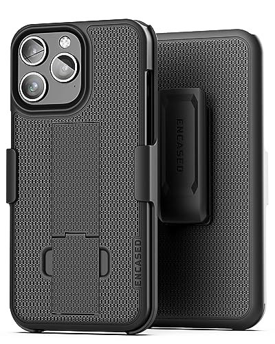 Encased DuraClip Designed for iPhone 15 Pro Max Case with Belt Clip Phone Holster and Kickstand (Matte Black) - size: iPhone 15 Pro Max