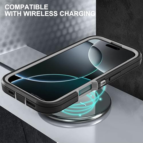 YKHJKLEC for iPhone 16 Pro Case, Military Grade 3 in 1 Heavy Duty Shockproof/Drop Proof/Dust Proof Case with 2Pcs Tempered Glass Screen Protector (Black/Grey) - color: Black/Grey