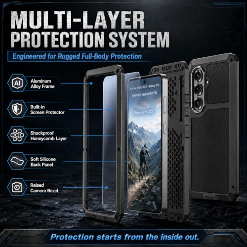 Metal Case for Samsung Galaxy S26 Case 6.3",Full Body Protective Cover Heavy Duty Shockproof [Tough Armour] Aluminum Alloy Case with Silicone Built-in Screen Protector - Black - color: Black