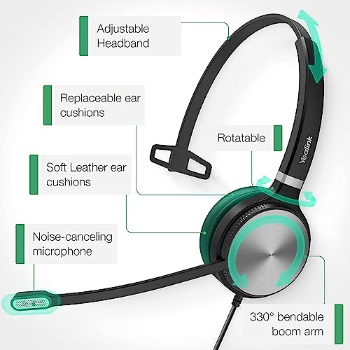 Yealink YHS36 Mono Telephone Headset with RJ9 Jack Phone Headset with Microphone Noise Canceling, Compatible Poly Snom Desk Landline Phones (2.1m Cable)