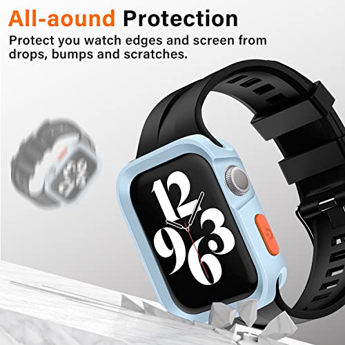 Amizee Rugged Case Compatible with Apple Watch Case Series 9/8/7 45mm SE 3/2/1 Series 6/5/4 44mm, Soft TPU Shockproof Bumper Drop Proof Protective Cover Compatible with iWatch - Light Blue - color: Light Blue, size: 44mm/45mm