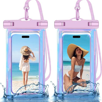 Famoby 2 Pack Iridescence Waterproof Phone Pouch, Cell Phone Waterproof Case Dry Bag,Protection Level: IP68,Beach Cruise for iPhone,Samsung,and More,Lanyard Included,(Fits Up to 8.3"),Iridescence - color: Multicolor,D,Iridescence
