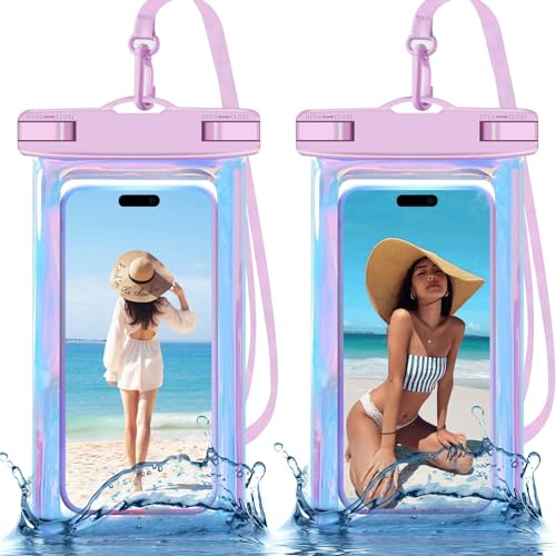 Famoby 2 Pack Iridescence Waterproof Phone Pouch, Cell Phone Waterproof Case Dry Bag,Protection Level: IP68,Beach Cruise for iPhone,Samsung,and More,Lanyard Included,(Fits Up to 8.3"),Iridescence - color: Multicolor,D,Iridescence