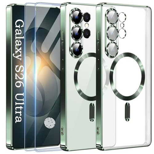 Official Titanium Case for Samsung Galaxy S26 Ultra with 2 Screen Protector,[Compatible with MagSafe][Full Camera Cover] Metallic Glossy Slim Luxury Phone Case for Galaxy S 26 Ultra,Green - color: Green, size: Samsung Galaxy S26 Ultra