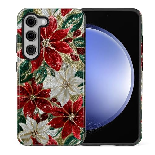 Case for Samsung Galaxy S23 Plus, 2 in 1 PC Hard Shell & Silicone Inner Bumper, AntiScratch Fullbody Cover Shockproof Slim Design Christmas Florals Faux Mosaic - color: Christmas Florals Faux Mosaic, size: Galaxy S23 Plus