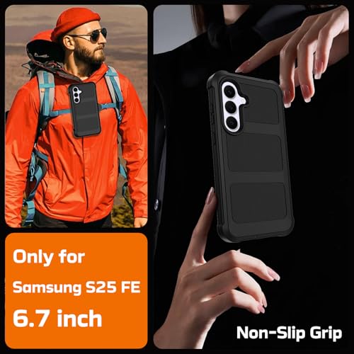 for Samsung Galaxy S25 FE Case with Belt Clip Holster,Military Grade Anti-Drop Shockproof Defender Phone Cases 2X Screen Protectors,2 Layers Rugged Heavy Duty Protective Bumper Cover (Black) - color: Black