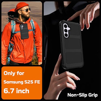 for Samsung Galaxy S25 FE Case with Belt Clip Holster,Military Grade Anti-Drop Shockproof Defender Phone Cases 2X Screen Protectors,2 Layers Rugged Heavy Duty Protective Bumper Cover (Black) - color: Black