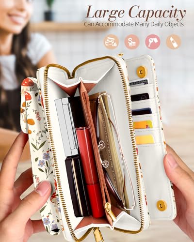Leather Cell Phone Purse Crossbody Bag for Women | Adjustable Shoulder Strap, Card Slots, Secure Wallet Interior, Cute Pattern Styles, Small Carry for Travel and Daily Use - color: Mogu Grass