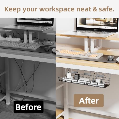 1 Pack DELAMU Under Desk Cable Management Tray, Large Metal Cord Organizer, Office & Home Cord Wire Management Under Desk Shelf, Easy Install Pre-drilled Cable Organizer, Black - size: 1 Pack