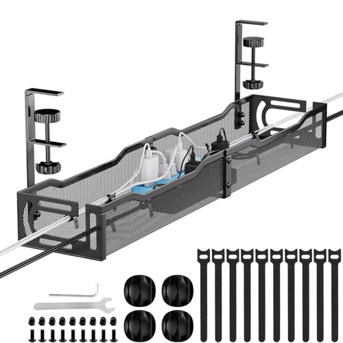 Cable Management, 25'' Cable Management Under Desk, Cable Tray - color: Black, size: 25'' (1 Pack)