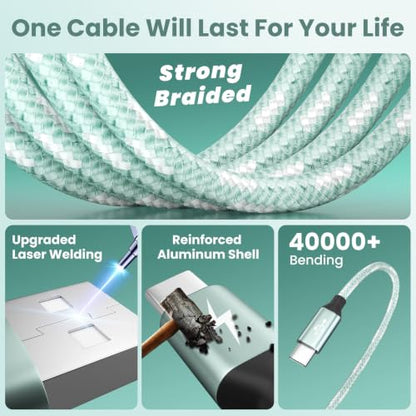4 in 2 Multi Charging Cable, USBA/C Universal Charging Cords 2 Pack 5FT - color: Mint Green &Sliver