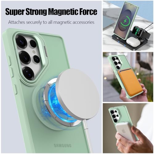 Nvollnoe for Samsung S25 Ultra Case Compatible with MagSafe Military Grade Shockproof Heavy Duty Protective Adjustable Kickstand Matte Semi Clear Phone Cover for Samsung S25 Ultra(Mint) - color: Mint