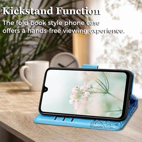 for Samsung Galaxy A17 5G Phone Case Wallet,Blue | Butterfly Embossed PU Leather, Credit Card Holders, Wrist Strap, Magnetic Closure, Flip Protective Purse Cover for Women Men - color: Blue