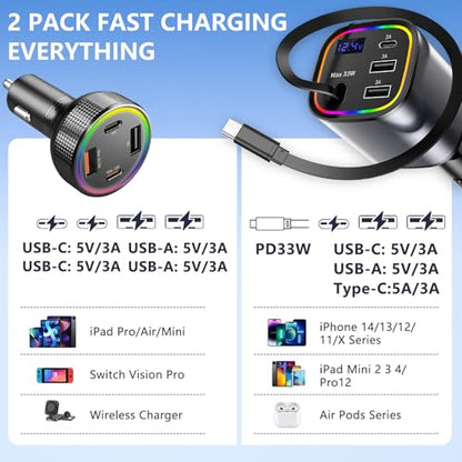 Retractable Car Charger USB C 78W & 85.5W 4 in 1 Fast Car Charger - color: Dark gray