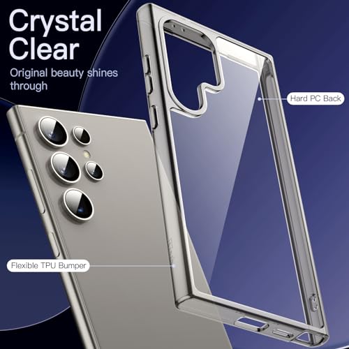 JETech Case for Samsung Galaxy S24 Ultra 5G, Non-Yellowing Shockproof Bumper Protective Phone Cover, Anti-Scratch Hard PC Back (Titanium Grey) - color: Titanium Grey, size: Galaxy S24 Ultra