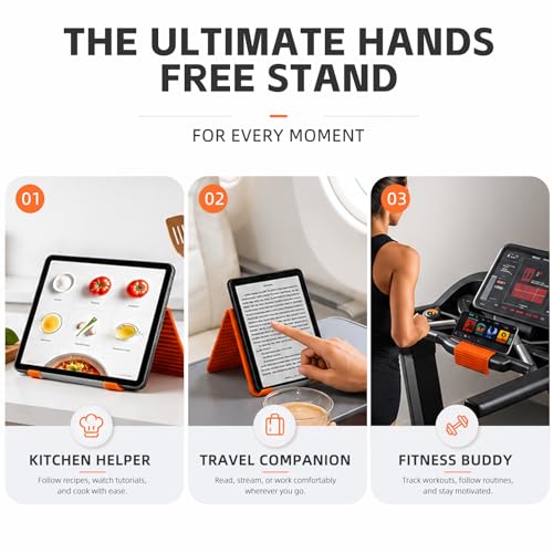 2Pcs Silicone Phone Stand with Aluminum, Flexible Foldable Phone Holder,Universal Adjustable Anti-Slip Desktop Mount for Phone Tablet Laptop (Orange + Black)