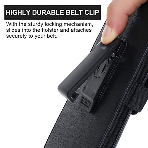 Mopaclle Phone Holster with 360° Rotating Clip,Cell Phone Belt Holder Compatible with iPhone 17 Pro Max/Air,iPhone 16 Pro Max,15 14 Pro Max & Plus,Galaxy S25+/S24+/S23+ & FE Models, Fit with Case On - color: 02 Leather -Black, size: L (6.5 x 3.5x0.5 in)