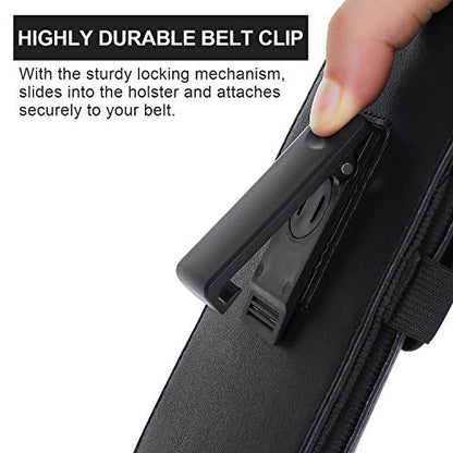 Mopaclle Phone Holster with 360° Rotating Clip,Cell Phone Belt Holder Compatible with iPhone 17 Pro Max/Air,iPhone 16 Pro Max,15 14 Pro Max & Plus,Galaxy S25+/S24+/S23+ & FE Models, Fit with Case On - color: 02 Leather -Black, size: L (6.5 x 3.5x0.5 in)