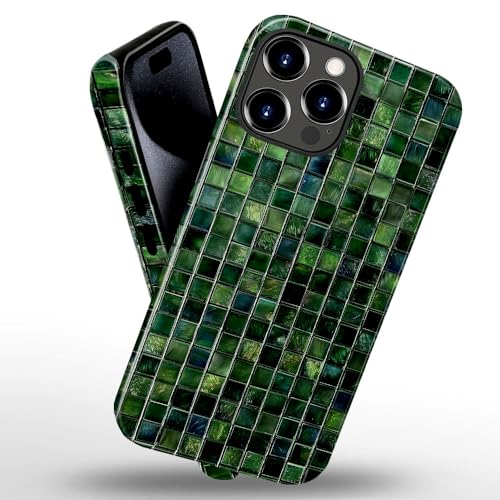 DJSOK Compatible with iPhone 15 Pro Max,Glossy PC Anti-Scratch Shockproof Case - Aesthetic Toned Tiles Green Glass - color: Aesthetic Toned Tiles Green Glass, size: iPhone 15 Pro Max