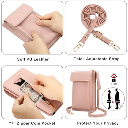 DOB SECHS Leather Passport Wallet Crossbody Phone Bag, RFID Blocking Passport Holder Credit Cards Case for Women - color: Pink-2