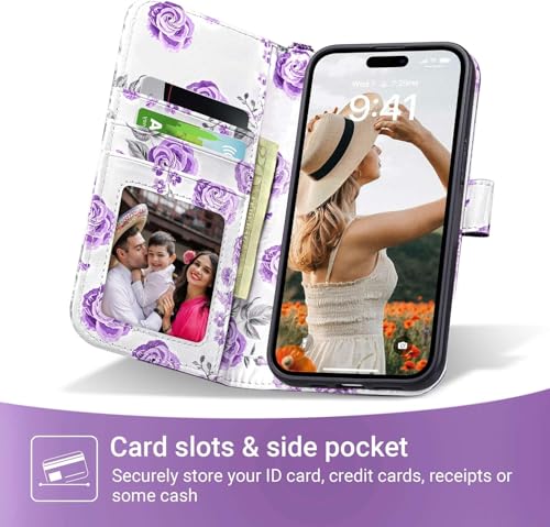 ULAK Compatible with iPhone 16 Pro Wallet Case with Card Holder, PU Leather Case with Kickstand Card Slots Wrist Strap, Durable Shockproof Protective Cover 6.3 Inch, Purple - color: Purple, size: iPhone 16 Pro - 6.3 inch