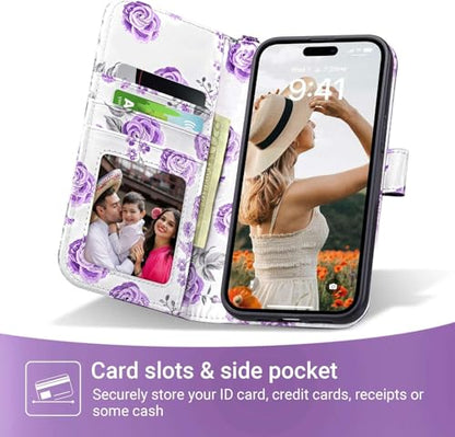 ULAK Compatible with iPhone 16 Pro Max Wallet Case with Card Holder, Purple | [RFID Blocking] PU Leather Case with Kickstand Card Slots Wrist Strap, Durable Shockproof Protective Cover 6.9 Inch - color: Purple, size: iPhone 16 Pro Max - 6.9 inch