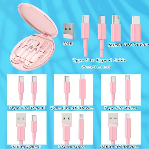 Multi USB Charging Adapter Cable Kit, USB C to iOS Device for Travel, Conversion Set USB A & USB C to Male Micro /USB C/iOS Adapter, Data Transfer, Card Storage, Tray Eject Pin, Phone Holder (White) - color: White