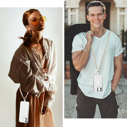 Crossbody Phone Strap Detachable Cell Phones Lanyard Chain Shoulder Neck with Wrist Strap Charm Finger Grip 3 Patches Tether Anti Theft Universal for iPhone 17 16 Pro Max 15 14 Samsung Gold - color: N-gold