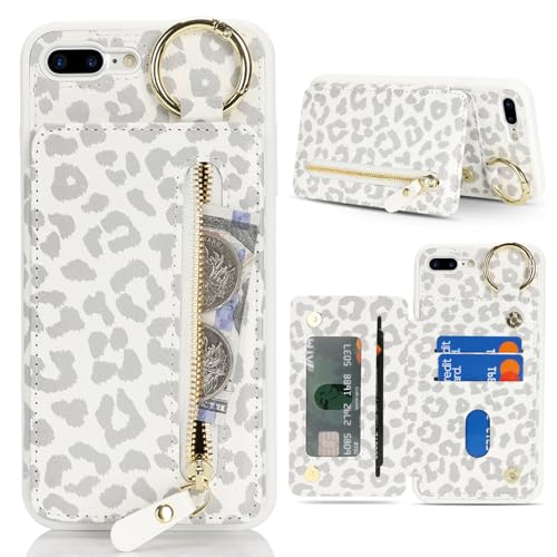 Ｈａｖａｙａ Flip Case for iPhone 8 Plus & iPhone 7 Plus - White Leopard Print - color: White leopard print-Ring, size: iPhone 8 Plus & iPhone 7 Plus