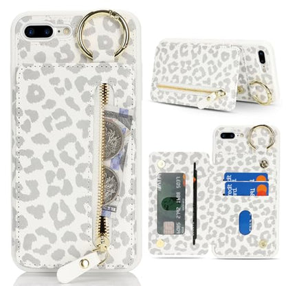 Ｈａｖａｙａ Flip Case for iPhone 8 Plus & iPhone 7 Plus - White Leopard Print - color: White leopard print-Ring, size: iPhone 8 Plus & iPhone 7 Plus