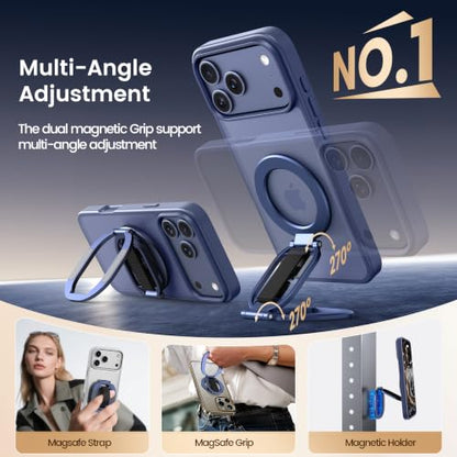 Foldable Double Sided Ring Magnetic Phone Grip & Kickstand (Blue) - color: Blue