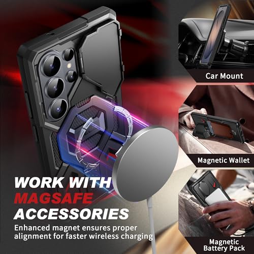 TONGATE Magnetic Stand for Samsung Galaxy S26 Ultra Case, Compatible with Magsafe, [Camera Cover & 2 Front Frames][Military Drop Protection] S26 Ultra Case Built-in Screen Protector & Belt Clip, Black - color: Black