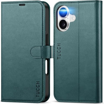 TUCCH Wallet Case for iPhone 17 (6.3") 2025, 4 Card Holders, Teal Blue | RFID Blocking, Viewing Stand, Shockproof TPU Shell, PU Leather, Magnetic Closure, Protective Folio Flip Cover - color: Textured Teal Blue