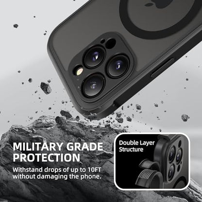 BERFY for iPhone 16 Pro Case, Compatible with MagSafe, Built-in Privacy Screen Protector, Camera Protection, Shockproof Full Body Phone Case 6.3", Translucent Black