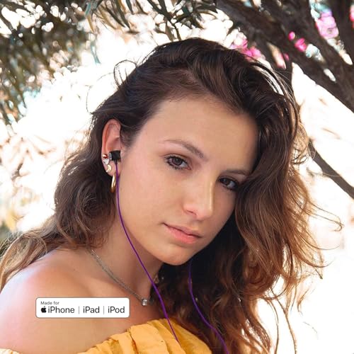 LUDOS Ultra iPhone Wired Headphones Earbuds Earphones with Lightning Connector Apple MFi Certified, 5 Years Warranty, for iPhone 14 13 12 11 Pro Max X XS XR 8 7 Plus with Microphone Control - Purple - color: Purple, style: Lightning