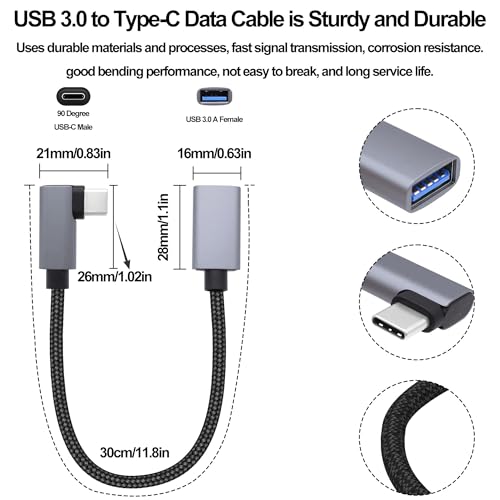 USB3.0 to Type-C OTG Adapter Cable 5GB Right Angled USB C Male to USB A Female Charge Data Transfer Connector Cable for Phone Laptop Tablet -30CM/1FT, 2 Pack (Left/Right Angle)
