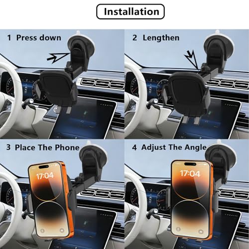 Universal Car Phone Holder Adjustable for Windshield, Black